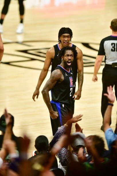 Patrick Beverley of the LA Clippers reacts to a play during the game against the Phoenix Suns during Game 6 of the Western Conference Finals of the...