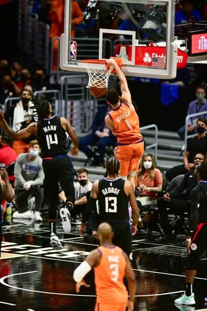 Devin Booker of the Phoenix Suns dunks the ball during the game against the LA Clippers during Game 6 of the Western Conference Finals of the 2021...