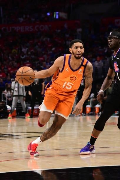 Cameron Payne of the Phoenix Suns dribbles the ball during Game 6 of the Western Conference Finals of the 2021 NBA Playoffs on June 30, 2021 at...