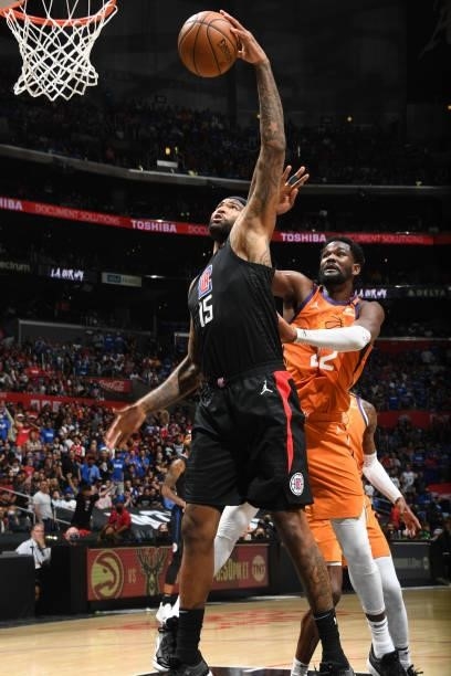 DeMarcus Cousins of the LA Clippers drives to the basket against the Phoenix Suns during Game 6 of the Western Conference Finals of the 2021 NBA...