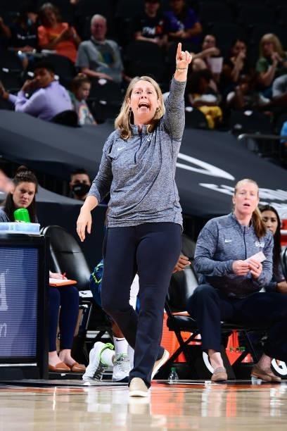 Head Coach, Cheryl Reeve signals to her team during the game against the Phoenix Mercury on June 30, 2021 at Phoenix Suns Arena in Phoenix, Arizona....