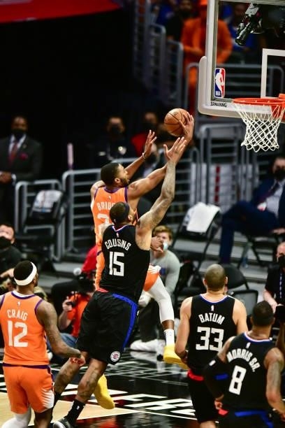 Mikal Bridges of the Phoenix Suns drives to the basket during the game against the LA Clippers during Game 6 of the Western Conference Finals of the...