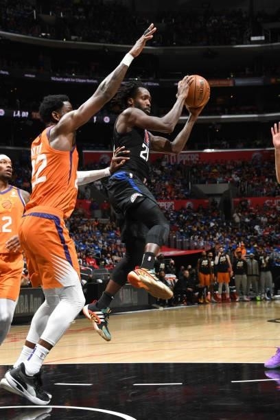 Patrick Beverley of the LA Clippers passes the ball against the Phoenix Suns during Game 6 of the Western Conference Finals of the 2021 NBA Playoffs...