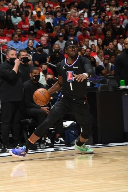 Reggie Jackson of the LA Clippers handles the ball against the Phoenix Suns during Game 6 of the Western Conference Finals of the 2021 NBA Playoffs...