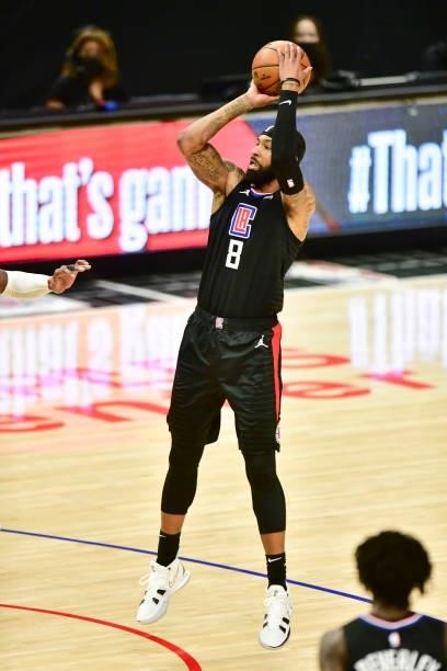 Marcus Morris Sr. #8 of the LA Clippers shoots the ball during the game against the Phoenix Suns during Game 6 of the Western Conference Finals of...