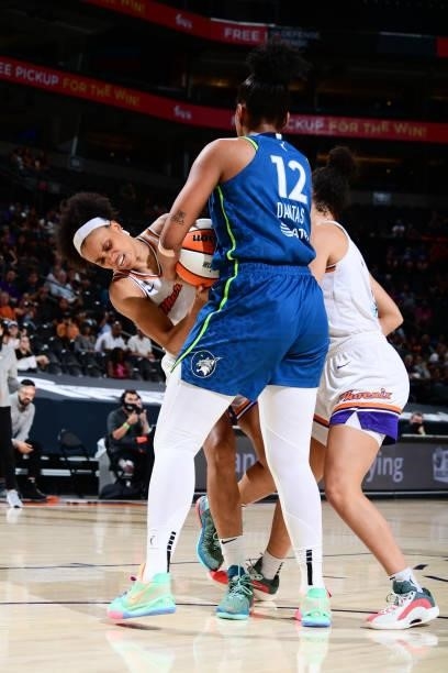 Brianna Turner of the Phoenix Mercury fights for the ball against the Minnesota Lynx on June 30, 2021 at Phoenix Suns Arena in Phoenix, Arizona. NOTE...