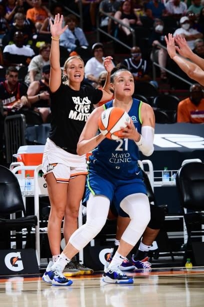 Kayla McBride of the Minnesota Lynx looks to shoot the ball against the Phoenix Mercury on June 30, 2021 at Phoenix Suns Arena in Phoenix, Arizona....