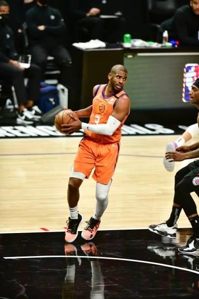 Chris Paul of the Phoenix Suns handles the ball during the game against the LA Clippers during Game 6 of the Western Conference Finals of the 2021...