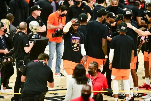 Jae Crowder of the Phoenix Suns points after the game against the LA Clippers during Game 6 of the Western Conference Finals of the 2021 NBA Playoffs...