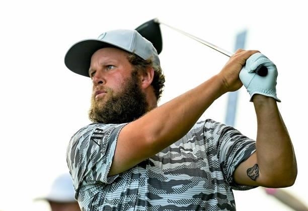 Kilkenny , Ireland - 1 July 2021; Andrew Johnston of England watches his tee shot from the 17th tee box during day one of the Dubai Duty Free Irish...