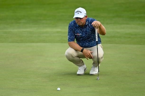 Kilkenny , Ireland - 1 July 2021; Justin Walters of South Africa lines up a putt on the 18th green during day one of the Dubai Duty Free Irish Open...