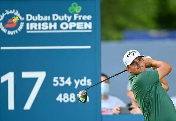 Kilkenny , Ireland - 1 July 2021; Christiaan Bezuidenhout of South Africa watches his tee shot on the 17th hole during day one of the Dubai Duty Free...