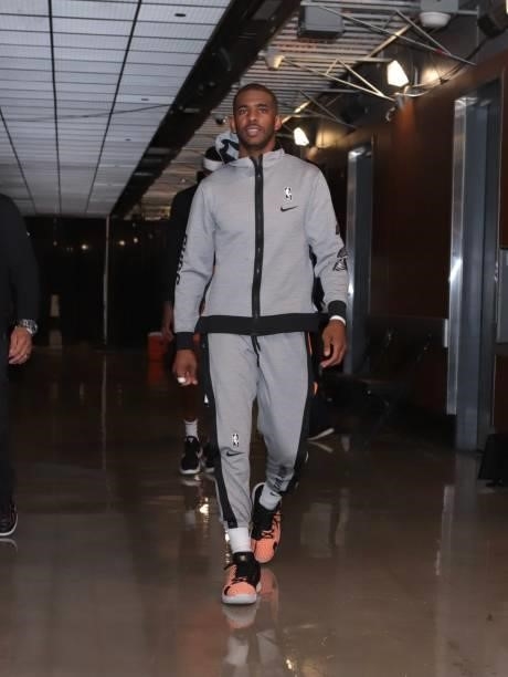 Chris Paul of the Phoenix Suns walks onto the arena before the game against the LA Clippers during Game 6 of the Western Conference Finals of the...