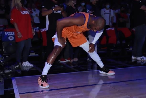 Chris Paul of the Phoenix Suns warms up before the game against the LA Clippers during Game 6 of the Western Conference Finals of the 2021 NBA...
