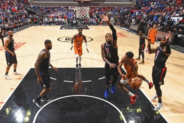 Cameron Payne of the Phoenix Suns passes the ball against the LA Clippers during Game 6 of the Western Conference Finals of the 2021 NBA Playoffs on...