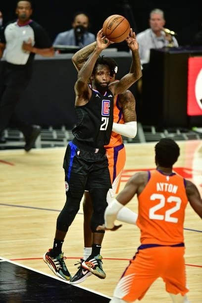 Patrick Beverley of the LA Clippers handles the ball during Game 6 of the Western Conference Finals of the 2021 NBA Playoffs on June 30, 2021 at...