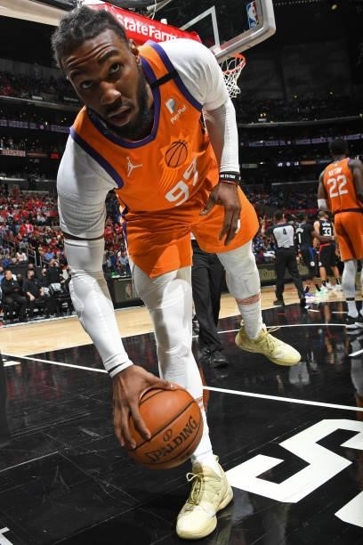 Jae Crowder of the Phoenix Suns looks on during Game 6 of the Western Conference Finals of the 2021 NBA Playoffs on June 30, 2021 at STAPLES Center...