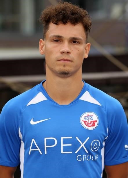 Lukas Scherff of FC Hansa Rostock poses during the team presentation on July 1, 2021 in Wismar, Germany.