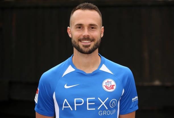 Pascal Breier of FC Hansa Rostock poses during the team presentation on July 1, 2021 in Wismar, Germany.