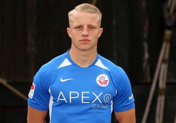 Theo Gunnar Martens of FC Hansa Rostock poses during the team presentation on July 1, 2021 in Wismar, Germany.