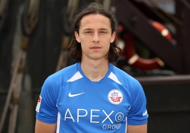 Gian Luca Schulz of FC Hansa Rostock poses during the team presentation on July 1, 2021 in Wismar, Germany.