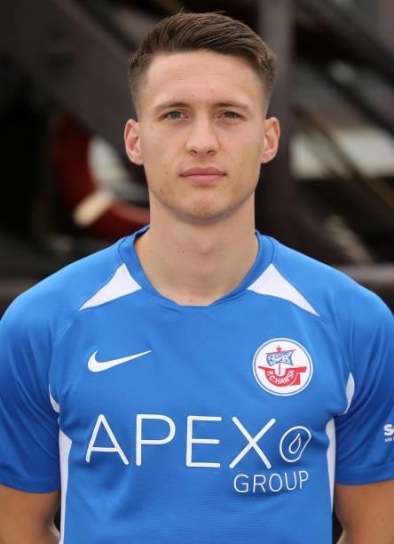 Maurice Litka of FC Hansa Rostock poses during the team presentation on July 1, 2021 in Wismar, Germany.