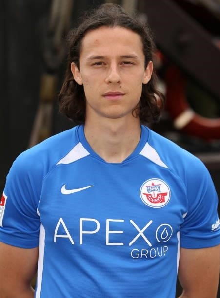 Gian Luca Schulz of FC Hansa Rostock poses during the team presentation on July 1, 2021 in Wismar, Germany.
