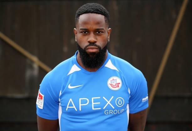 Ridge Munsy of FC Hansa Rostock poses during the team presentation on July 1, 2021 in Wismar, Germany.