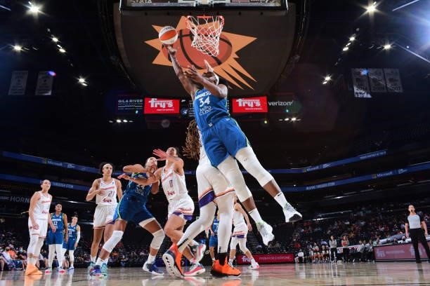 Sylvia Fowles of the Minnesota Lynx shoots the ball against the Phoenix Mercury on June 30, 2021 at Phoenix Suns Arena in Phoenix, Arizona. NOTE TO...