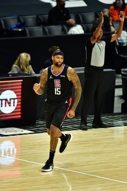 DeMarcus Cousins of the LA Clippers reacts to a play during the game against the Phoenix Suns during Game 6 of the Western Conference Finals of the...