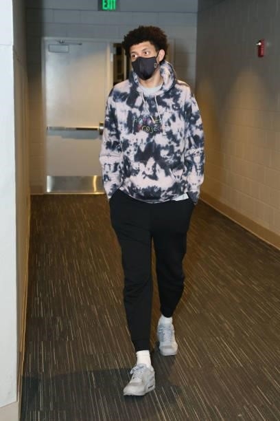 Justin Jackson of the Milwaukee Bucks arrives to the arena before the game against the Atlanta Hawks during Game 5 of the Eastern Conference Finals...