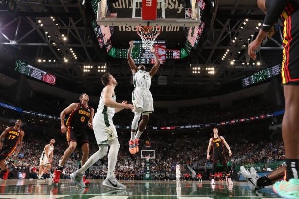 Thanasis Antetokounmpo of the Milwaukee Bucks shoots the ball against the Atlanta Hawks during Game 5 of the Eastern Conference Finals of the 2021...