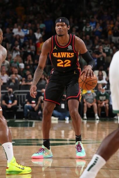 Cam Reddish of the Atlanta Hawks dribbles the ball during Game 5 of the Eastern Conference Finals of the 2021 NBA Playoffs on July 1, 2021 at the...