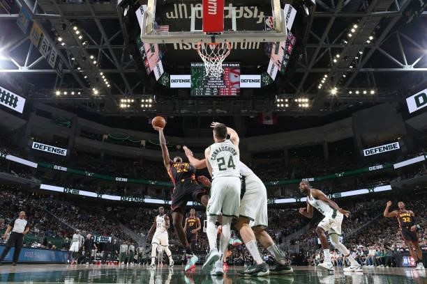 Cam Reddish of the Atlanta Hawks shoots the ball against the Milwaukee Bucks during Game 5 of the Eastern Conference Finals of the 2021 NBA Playoffs...