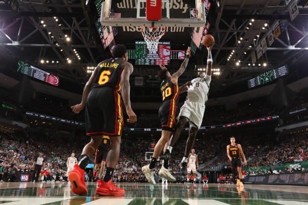 Bobby Portis of the Milwaukee Bucks shoots the ball against the Atlanta Hawks during Game 5 of the Eastern Conference Finals of the 2021 NBA Playoffs...