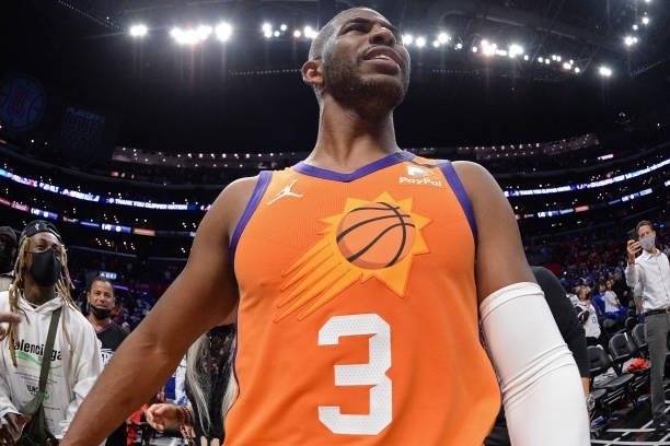 Chris Paul of the Phoenix Suns looks on after the game against the LA Clippers during Game 6 of the Western Conference Finals of the 2021 NBA...