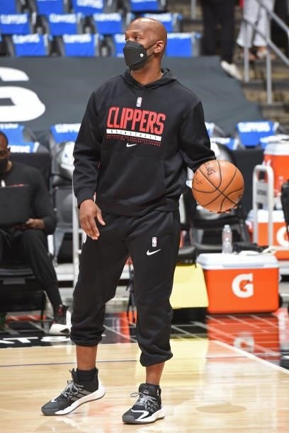 Assistant Coach, Chauncey Billups looks on before the game against the Phoenix Suns during Game 6 of the Western Conference Finals of the 2021 NBA...