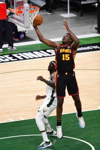 Clint Capela of the Atlanta Hawks shoots the ball during the game against the Milwaukee Bucks during Game 5 of the Eastern Conference Finals of the...