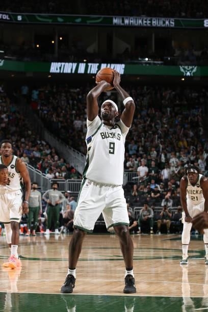 Bobby Portis of the Milwaukee Bucks shoots a free throw during Game 5 of the Eastern Conference Finals of the 2021 NBA Playoffs on July 1, 2021 at...