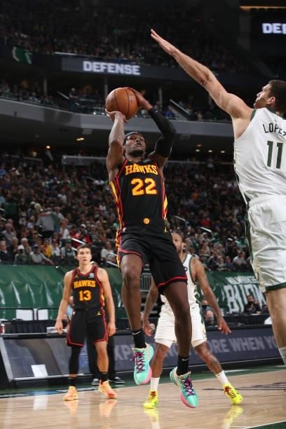 Cam Reddish of the Atlanta Hawks shoots the ball against the Milwaukee Bucks during Game 5 of the Eastern Conference Finals of the 2021 NBA Playoffs...