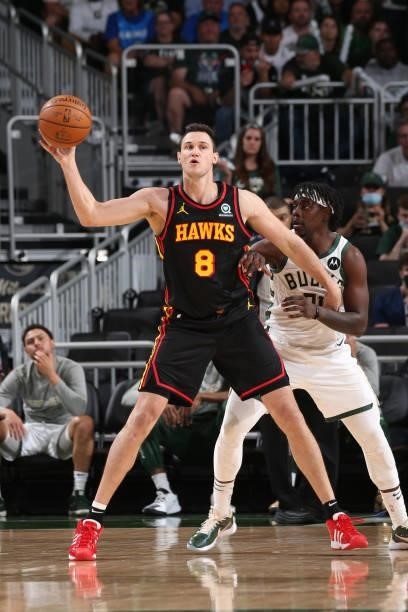 Danilo Gallinari of the Atlanta Hawks handles the ball during Game 5 of the Eastern Conference Finals of the 2021 NBA Playoffs on July 1, 2021 at the...