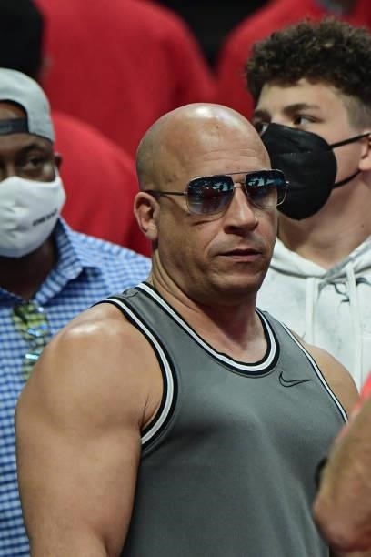 Actor, Vin Diesel attends a game between the Phoenix Suns and LA Clippers during Game 6 of the Western Conference Finals of the 2021 NBA Playoffs on...