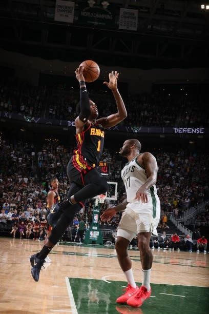 Nathan Knight of the Atlanta Hawks drives to the basket against the Milwaukee Bucks during Game 5 of the Eastern Conference Finals of the 2021 NBA...