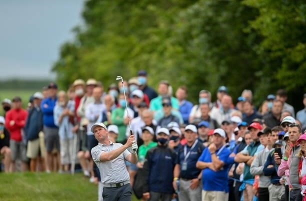 Kilkenny , Ireland - 2 July 2021; Jonathan Caldwell of Northern Ireland plays a shot on the 16th hole during day two of the Dubai Duty Free Irish...