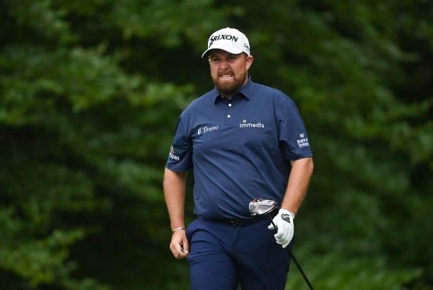 Kilkenny , Ireland - 2 July 2021; Shane Lowry of Ireland reacts to his tee shot on the 12th hole during day two of the Dubai Duty Free Irish Open...