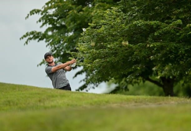 Kilkenny , Ireland - 2 July 2021; Laurie Canter of England plays a shot on the 9th hole during day two of the Dubai Duty Free Irish Open Golf...
