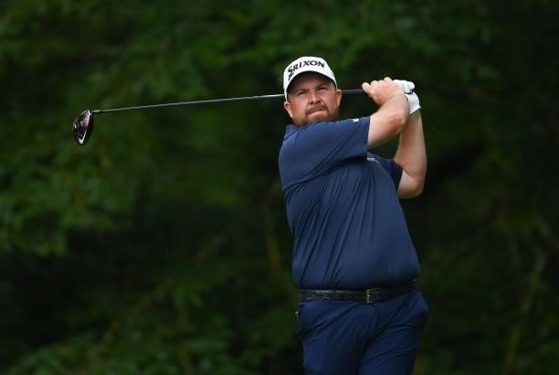 Kilkenny , Ireland - 2 July 2021; Shane Lowry of Ireland watches his tee shot on the 12th hole during day two of the Dubai Duty Free Irish Open Golf...