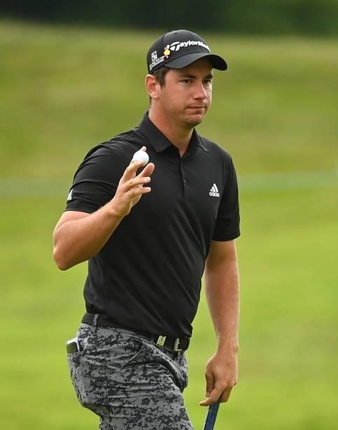Kilkenny , Ireland - 2 July 2021; Lucas Herbert of Australia after a birdie putt on the 9th hole during day two of the Dubai Duty Free Irish Open...