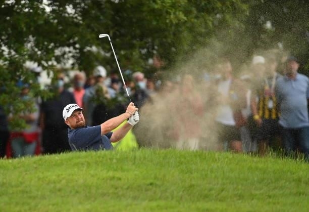 Kilkenny , Ireland - 2 July 2021; Shane Lowry of Ireland plays a shot from the bunker on the 10th hole during day two of the Dubai Duty Free Irish...