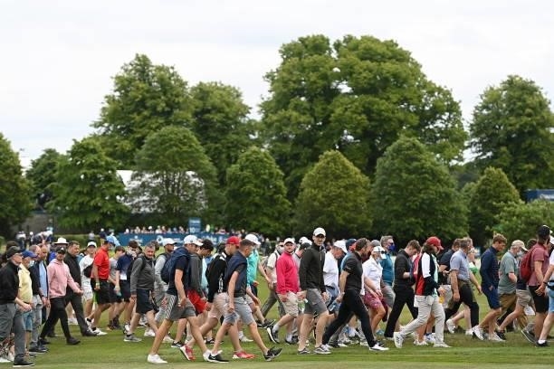 Kilkenny , Ireland - 2 July 2021; Fans cross the 10th fairway during day two of the Dubai Duty Free Irish Open Golf Championship at Mount Juliet Golf...